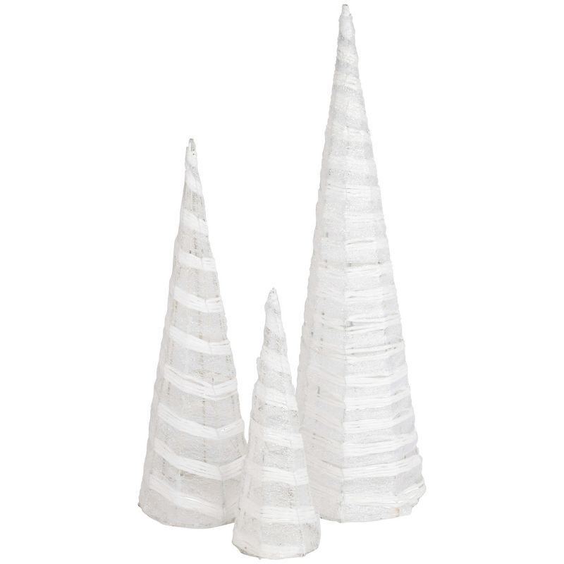 Northlight Set of 3 White and Silver Glittered Cone Tree Christmas Table Top Decoration 23.5", 1 of 7