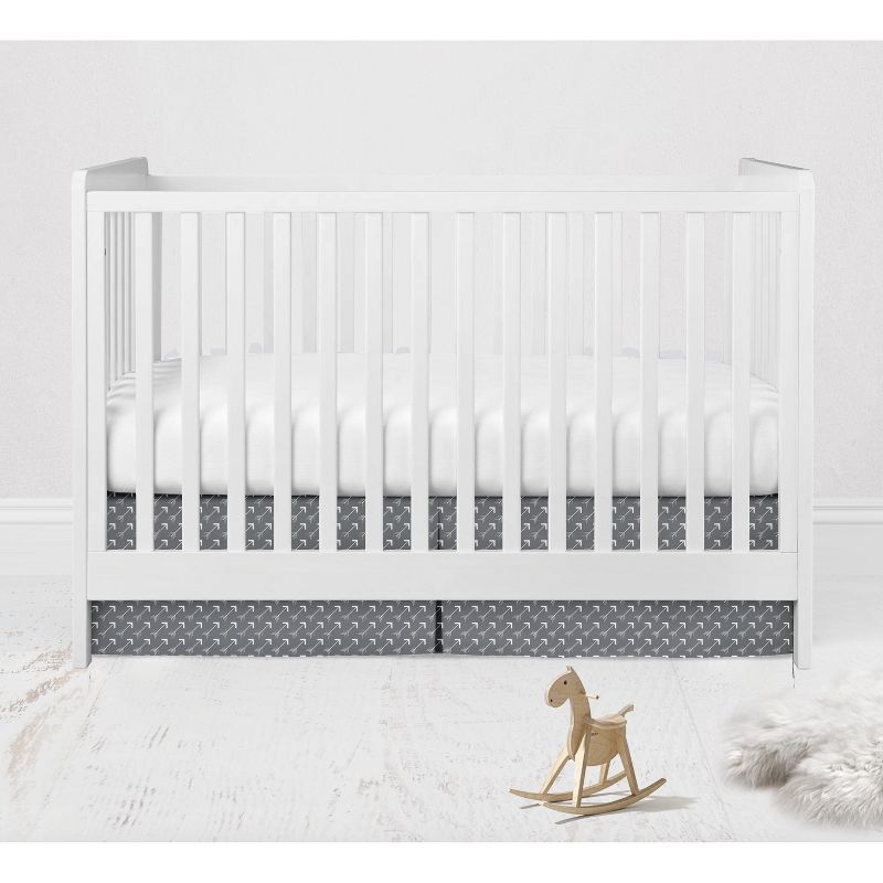 Bacati - Woodlands Gray Arrows Neutral Cotton Crib/Toddler Crib Skirt, 1 of 4