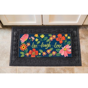 Evergreen Live Laugh Love Floral Sassafras Indoor Outdoor Switch Doormat 1'10"x10" Blue - 1 of 4