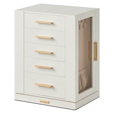 Cloud White MDF Rotating Jewelry Box with Glass Window and Velvet Lining
