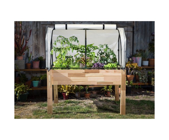 23" x 49" Elevated Rectangular Cedar Planter With Greenhouse - CedarCraft