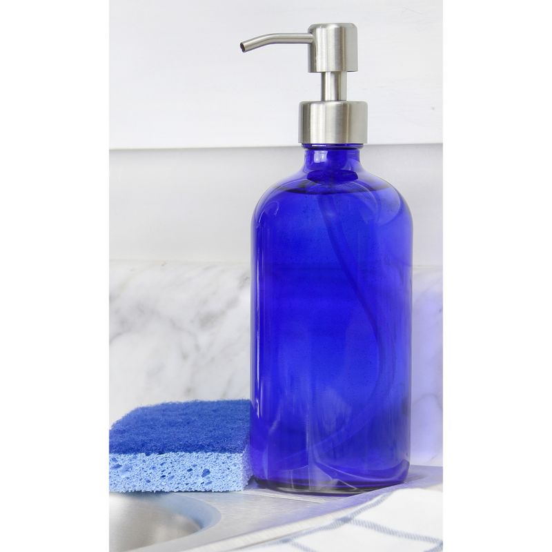 Cornucopia Brands 16oz Cobalt Blue Glass Bottles w/Stainless Steel Pumps 2pk; Soap Dispenser w/Lotion Pumps, 5 of 7