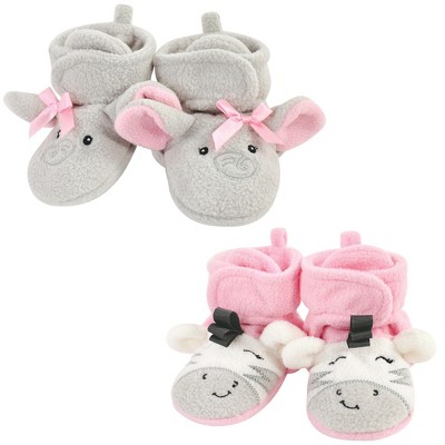 Image of Hudson Baby Infant Girl Cozy Fleece Booties, Elephant Zebra, 18-24 Months