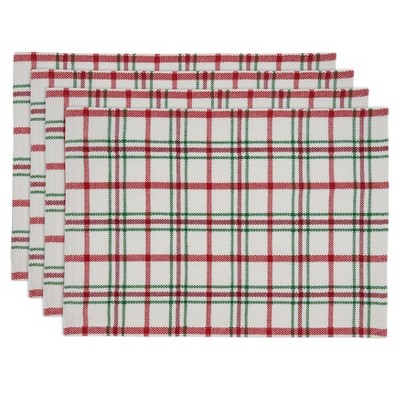 Red and Green Plaid Cotton Rectangular Placemats, Set of 4