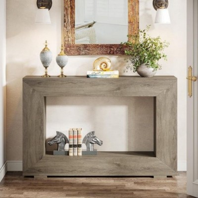 Syemin Console Tables Long Farmhouse Console Table, Rustic Brown Rectangular Accent Table, Wood Grain Entryway Table, Gray, 47.24"*11.81"*33.86"