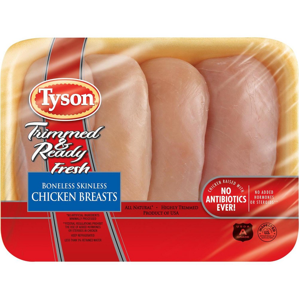 Tyson Trimmed & Ready Boneless Skinless Antibiotic Free Chicken Breast - 0.8-2.49lbs - priced per lb