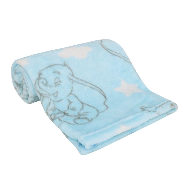 Disney Dumbo Pastel Blue, Grey and White Clouds and Stars Super Soft Baby Blanket, 1 of 5