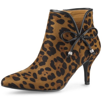 Allegra K Women's Bow Pointed Toe Stiletto Heel Ankle Boots