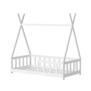 TopComfy Beds Floor House Bed Frame with Guardrail Tent Design Kids Bed No Box Spring Needed Easy Assembly for Kids, White, 61.42"*33.85"*64.57" - 1 of 4