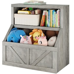 Wooden Toy Storage Organizer with Cabinet & Shelf, Floor Standing Bookcase for Kids Room, Playroom, Nursery - 1 of 4