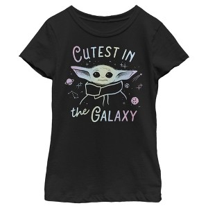 Girl's Star Wars: The Mandalorian Grogu Cutest in the Galaxy Iridescent T-Shirt - 1 of 4