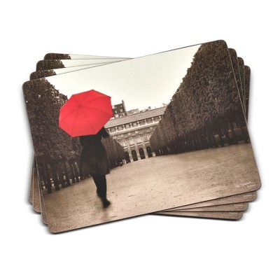 Pimpernel Paris Stroll Placemats Set of 4 – Decorative Cork Backed Dining Mats Featuring Charming Street Scene Artwork, Durable Surface Protection