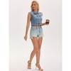 INSPIRE CHIC Women's Turndown Collar Denim Button Down Rhinestones Sleeveless Cropped Jean Jacket - 3 of 4