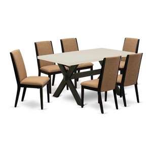 HomeStock 7-Piece Natural Oak Finish Solid Wood Top Dining Table with 6-Parson Chairs - 1 of 4