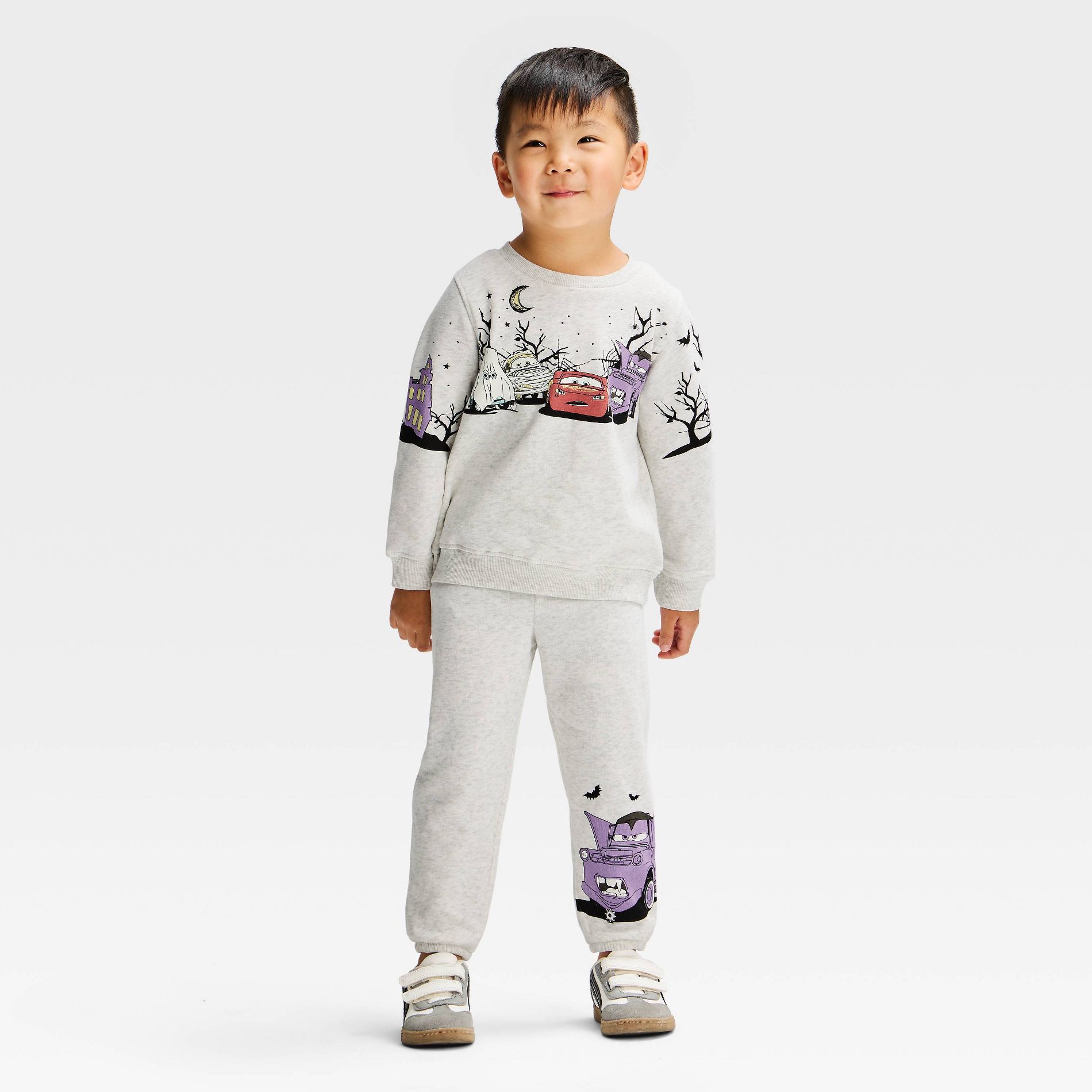 Toddler Boys' 2pc Cars Lightning McQueen Halloween Glow in the Dark Sweatshirt and Pant Set - Gray