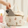 Itopfox Large Quilted Floral Makeup Bag, Cotton Travel Cosmetic Organizer with Top Handle, Multi-Layer Toiletry Pouch for Women and Girls - 4 of 4