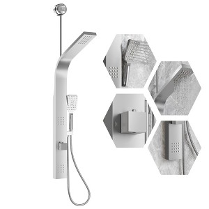 Stainless Steel Shower Panel Tower System – Brushed , Rainfall & Handheld Shower for Bathroom - 1 of 4