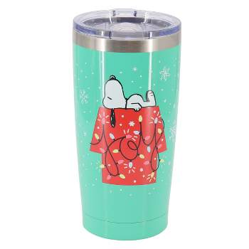 Peanuts Snoopy Light Joy 20 Ounce Stainless Steel Travel Tumbler with Clear Lid in Mint Green