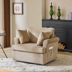 Karl Home Beige Corduroy Living Room Swivel Barrel Accent Chair - 1 of 4
