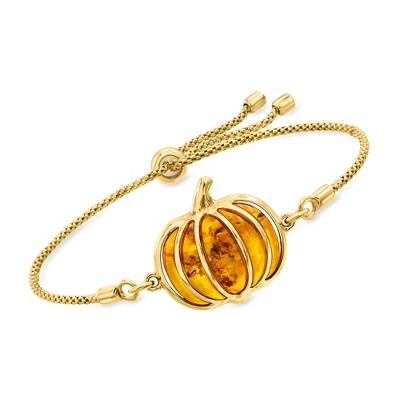 Ross-Simons Amber Pumpkin Bolo Bracelet in 18kt Gold Over Sterling Size