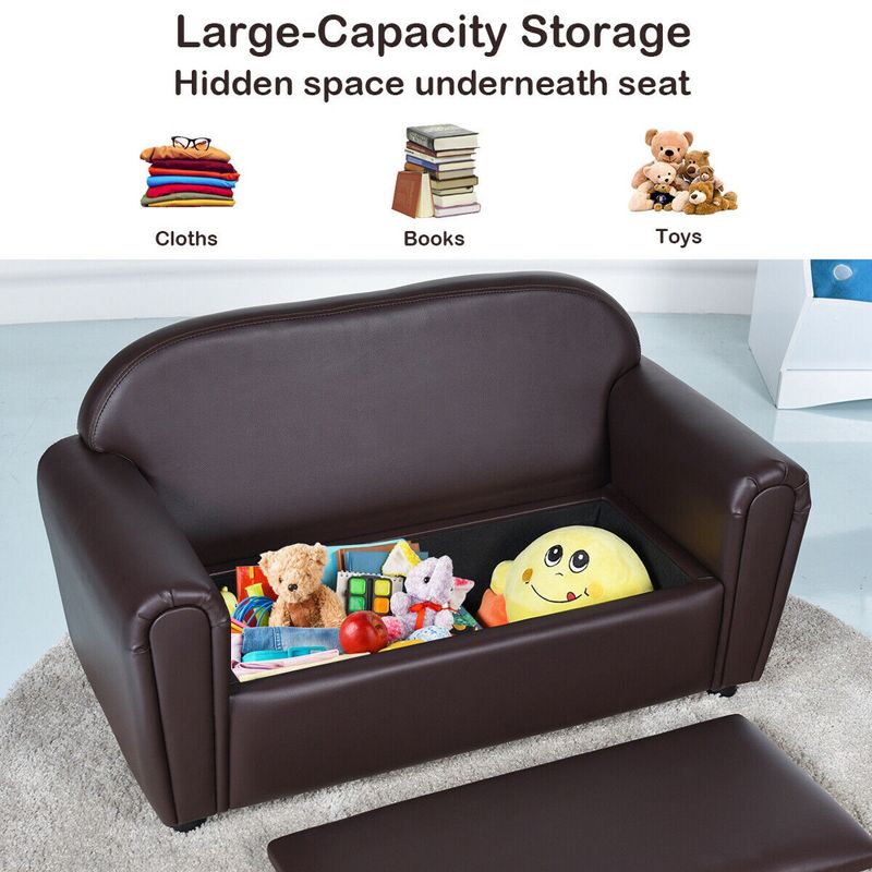 Costway Kids Sofa Armrest Chair Lounge Couch Wood Construction Storage Box Living Room, 3 of 11