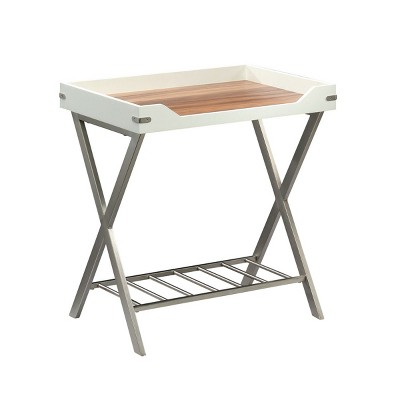 FONTOI End Tables with Tray Top and Lower Shelf Compact Side Table for Living Room Bedroom Sofa Side, White, 27.56"*20.08"*4.13"