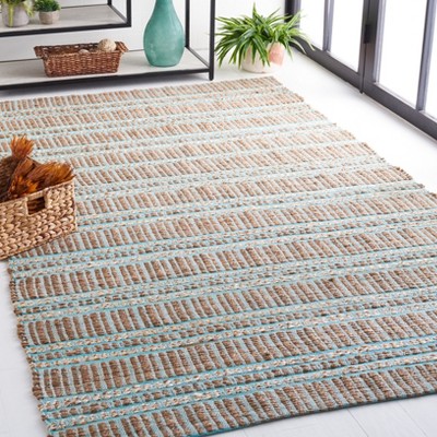 Teal and Natural Flat Woven Cotton Area Rug