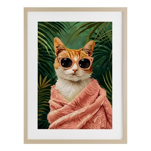Stupell Industries Cozy Cat and Tropical Plants Framed Print Under Glass Art - 1 of 4