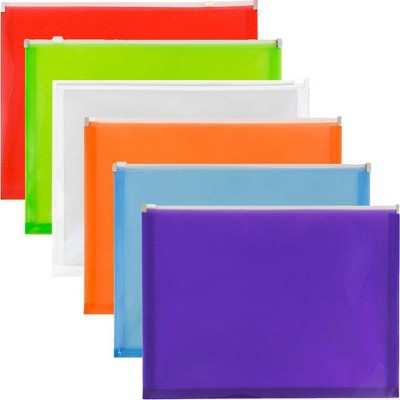 JAM Paper 9 3/4'' x 13'' 6pk Plastic Envelopes with Zipper Closure, Letter - Multicolor