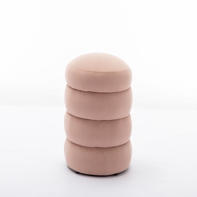 GlasFlength Ottomans and Benches Plush Velvet Footrest Ottoman with Wooden Base Simple Elegant Design for Modern Living, Pink, 17.1"*17.1"*18.9"