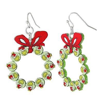 Dr Seuss Grinch Christmas Wreath Dangle Earrings