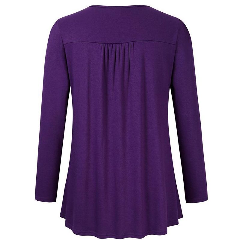 Women's Plus Size Long Sleeve V Neck Tunic Tops Pleated Tee Shirt Causal Loose Blouse, 3 of 7