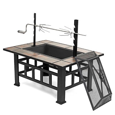 Large Black Wood-Burning Fire Pit Table with Grill