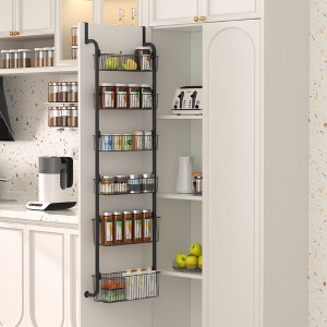 VECELO Kitchen Over the Door Pantry Organizer, 6-Tier Metal Sturdy Door Organizer & Storage, Storage Spice Rack Shelves, Black - 1 of 4