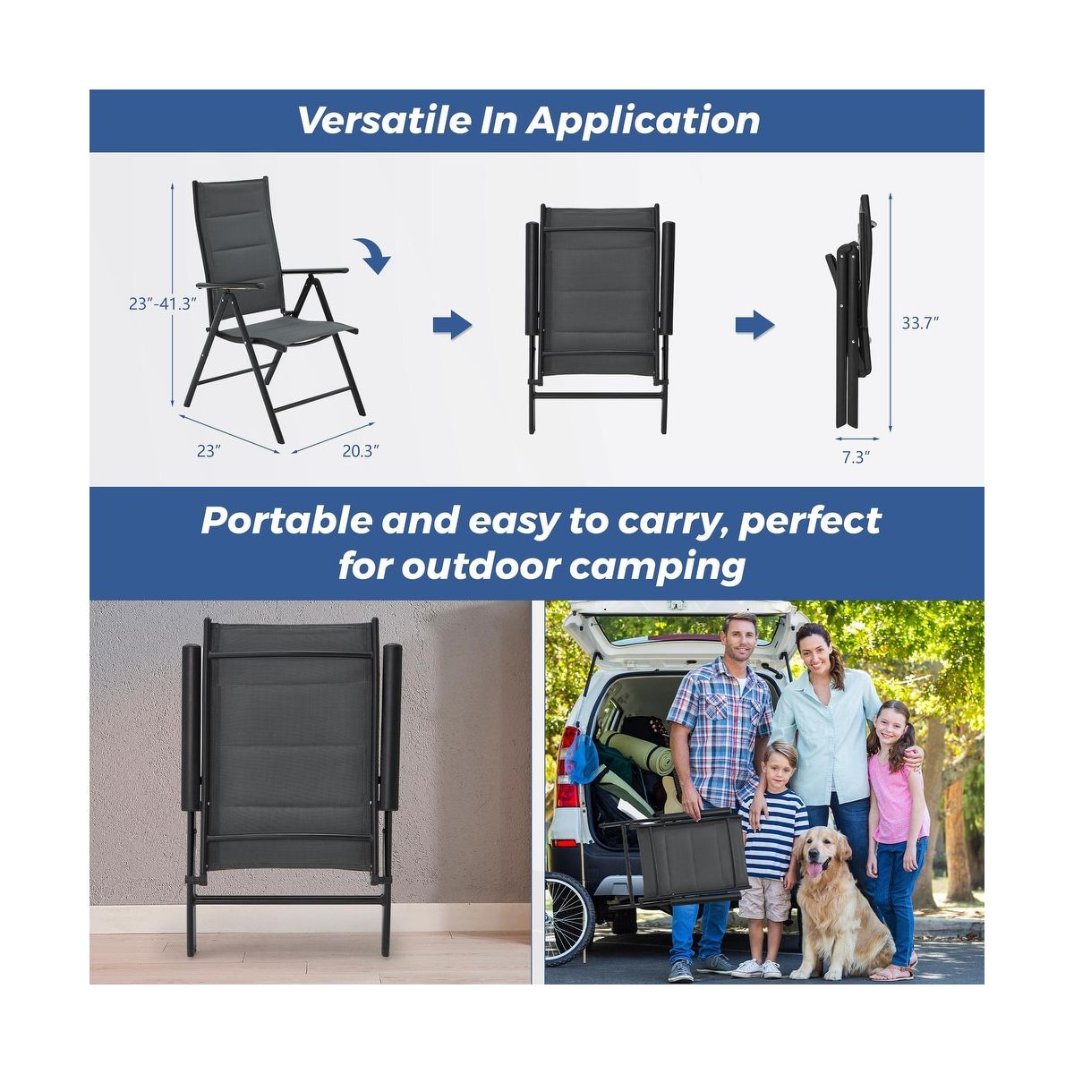 Patio dining set versatile in application portability infographic