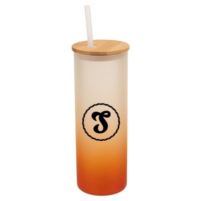 Elanze Designs S Monogram Letter Initial Rope Circle Wrap-Around Design 25 Ounce Frosted Gradient Glass On-The-Go Coffee Travel Skinny Tumbler Mug