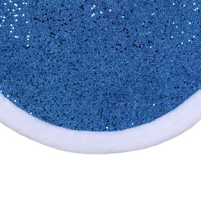 20" Blue Glittered Mini Christmas Tree Skirt with Faux Fur Trim