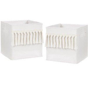 Sweet Jojo Designs Boy or Girl Gender Neutral Unisex Set of 2 Kids' Decorative Fabric Storage Bins Bohemian Fringe Ivory - 1 of 4