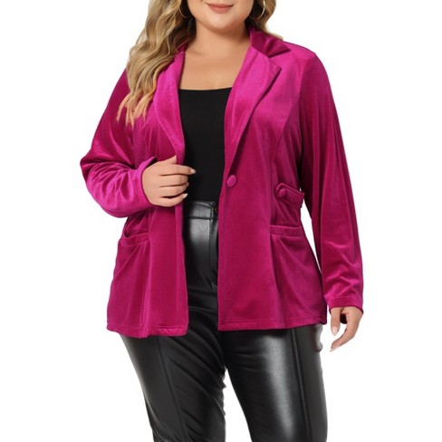 Agnes Orinda Women's Plus Size Velvet Button Notched Lapel Formal Office  Blazers Hot Pink 4x : Target