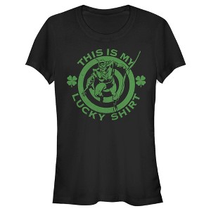 Juniors Womens Justice League St. Patrick's Day Green Arrow This is my Lucky Shirt T-Shirt - 1 of 4