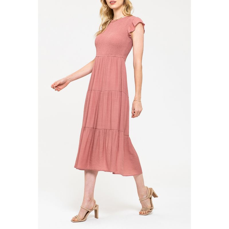 August Sky Women`s Smocked Ruffle Sleeve Tiered Midi Dress, 4 of 9