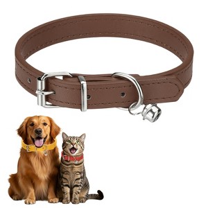 Unique Bargains Dog Collar with Bell Adjustable Buckle PU Leather Dog Collars - 1 of 4