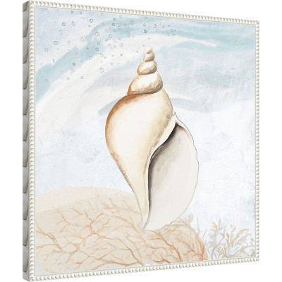 Beaded White Conch Shell Nautical Framed Canvas Art