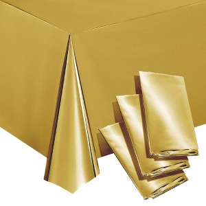 Juvale 3 Pack Gold Plastic Tablecloths for Rectangle Tables, Disposable Table Covers for Wedding, Birthday, Baby Shower, 54 x 108 In - 1 of 4