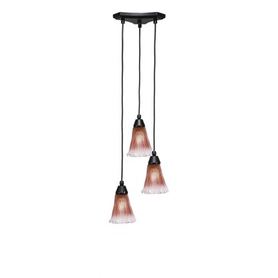 Toltec Lighting Europa 3 - Light Pendant in  Matte Black with 5.5" Fluted Raspberry Crystal Shade