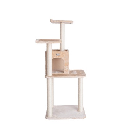 Beige Freestanding Sisal Cat Tree with Two-Door Condo