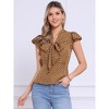 INSPIRE CHIC Women's Polka Dots Tie V Neck Flutter Cap Sleeve Blouse - 3 of 4