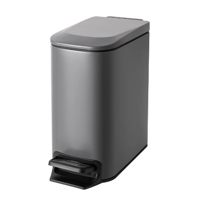 LunaLulinlk Gray 1.6 Gallon Small Bathroom Trash Can, Stainless Steel Trash Can with Lid