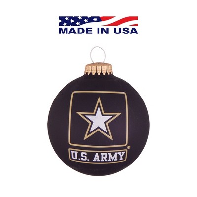 Christmas by Krebs Matte Black and White US Army Logo and Hymn Glass Christmas Ball Ornament 3.25" (80mm)