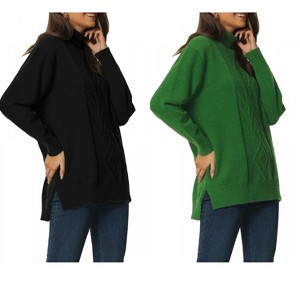 INSPIRE CHIC Women's Solid Fall Winter Turtleneck Long Sleeve Spilt Hem Tunic Pullover Sweater 2 Packs - 1 of 4